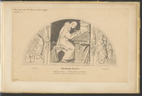 Abb. 2_Lünette Theologie katholisch 1874 Scan eines alten Blatt Papiers mit Entwurfszeichnung einer Lünette und Beschriftung