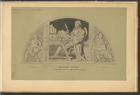 Abb. 3_Lünette Theologie protestantisch 1874 Scan eines alten Blatt Papiers mit Entwurfszeichnung einer Lünette und Beschriftung